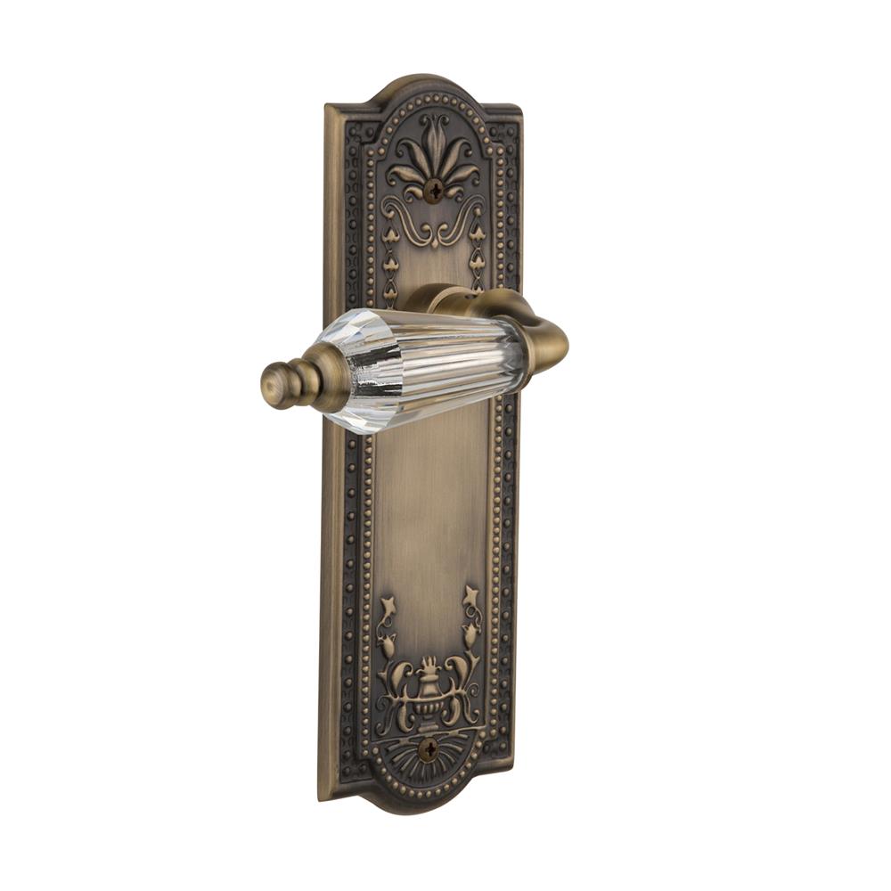Nostalgic Warehouse MEAPRL Full Passage Set Without Keyhole Meadows Plate with Parlour Lever in Antique Brass